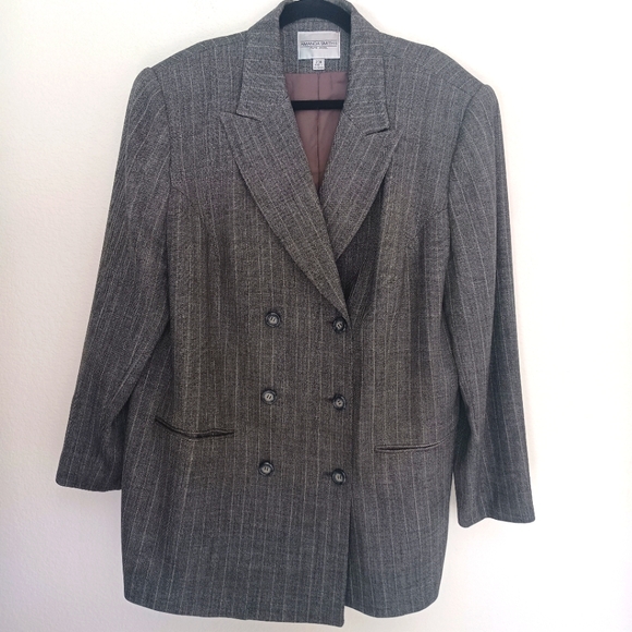 Amanda Smith II Pure Wool Blazer Jacket Gray Pin Stripped US Plus Size 20W - Picture 1 of 12
